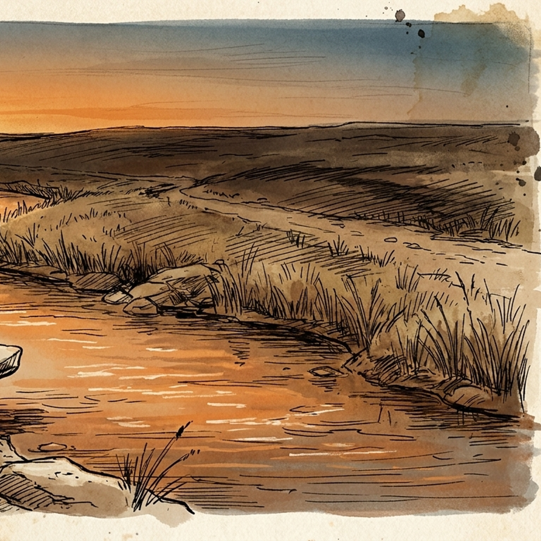 The stream bank at dusk