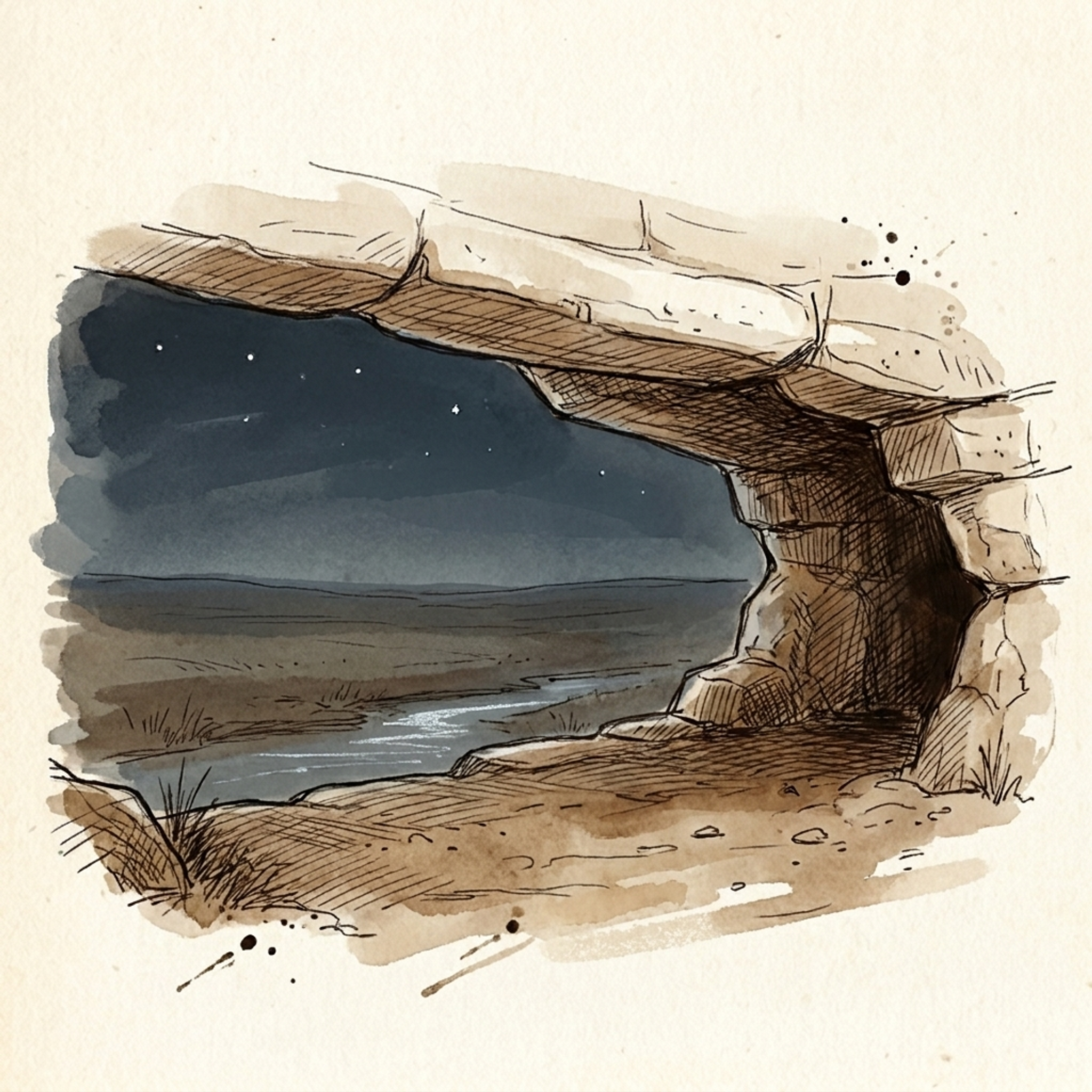 Rocky ledge shelter by stream