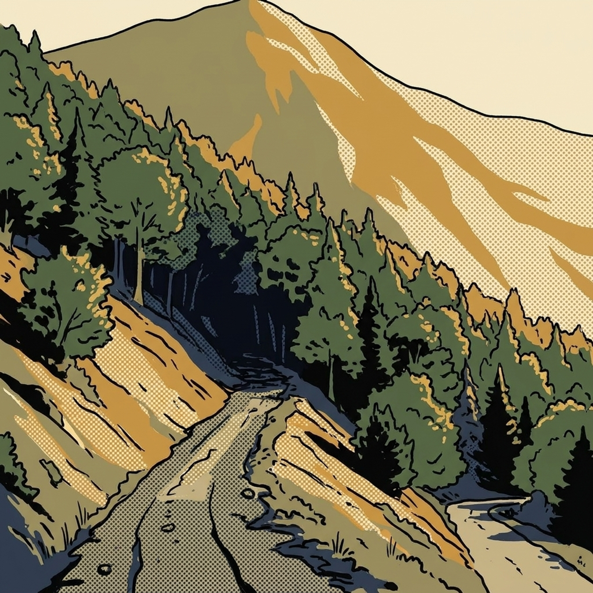 Hillside tree line and path